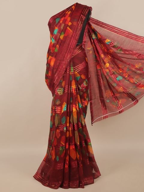 

Pothys Maroon & Orange Printed Cotton Blend Saree