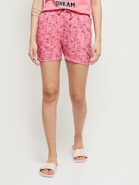 

max Women Pink & White Printed Lounge Shorts