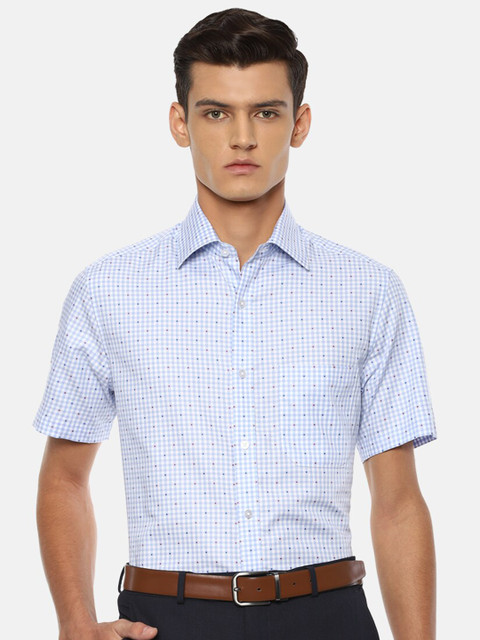 

Louis Philippe Men Blue Grid Tattersall Checks Opaque Checked Formal Shirt