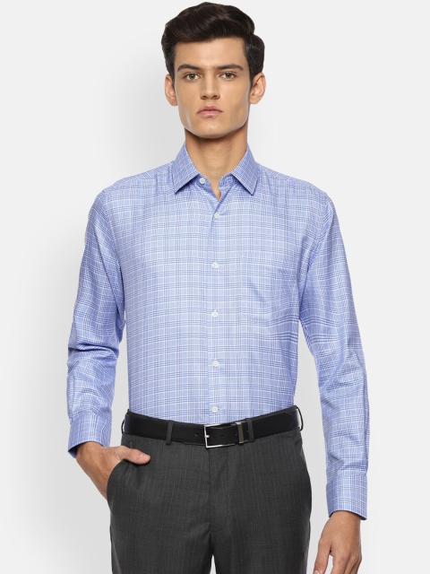

Luxure by Louis Philippe Men Blue & White Opaque Checked Pure Cotton Formal Shirt