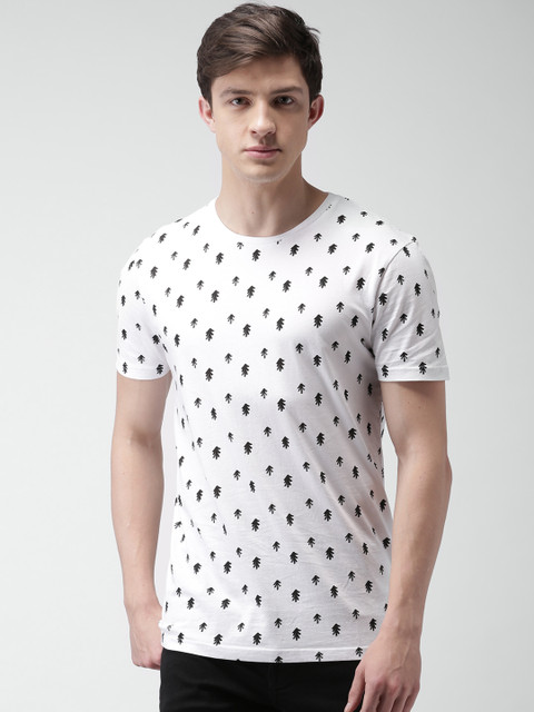 

SELECTED Men White & Black Printed Round Neck T-Shirt