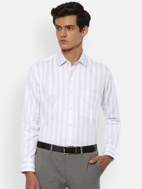 

Luxure by Louis Philippe Men White & Grey Opaque Striped Pure Cotton Formal Shirt