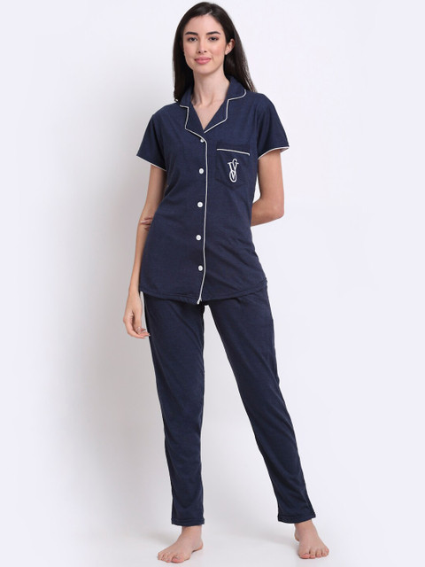 

Secret Wish Women Navy Blue Cotton Night Suit