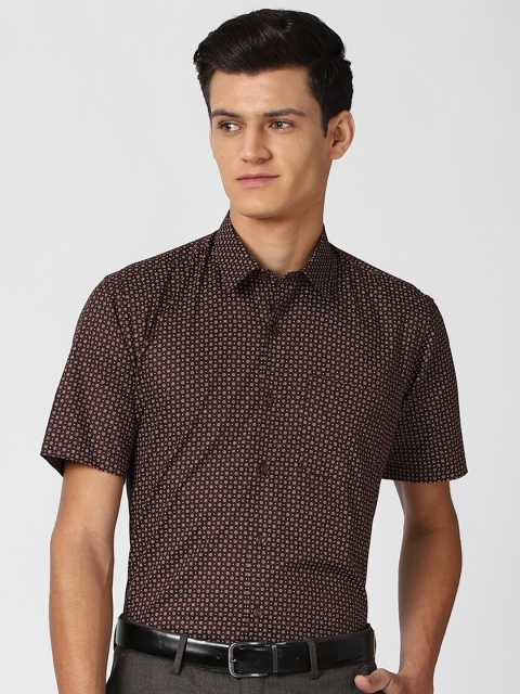 

Peter England Men Brown Opaque Printed Pure Cotton Formal Shirt