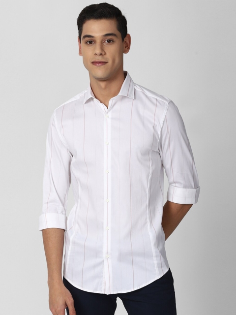 

Peter England Men White Slim Fit Opaque Striped Casual Shirt