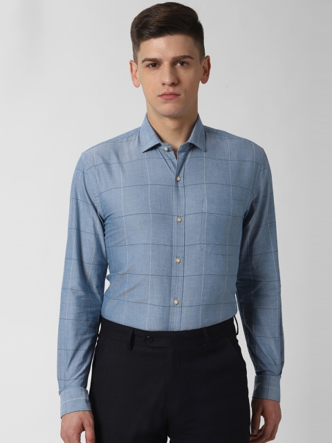 

Peter England Elite Men Blue Slim Fit Opaque Checked Cotton Formal Shirt