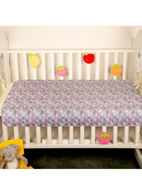 

Baby Moo Infant Kids Grey & Pink Printed Pure Cotton Water-Resistant Mattress Protector