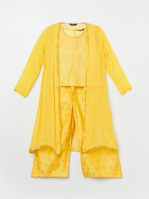 

Melange by Lifestyle Girls Yellow Regular Pure Cotton Top with Trousers & Jacket