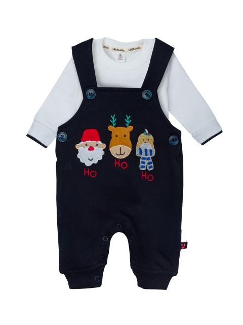 

Little Folks Infant Kids Blue & White Patterned Dungaree Set