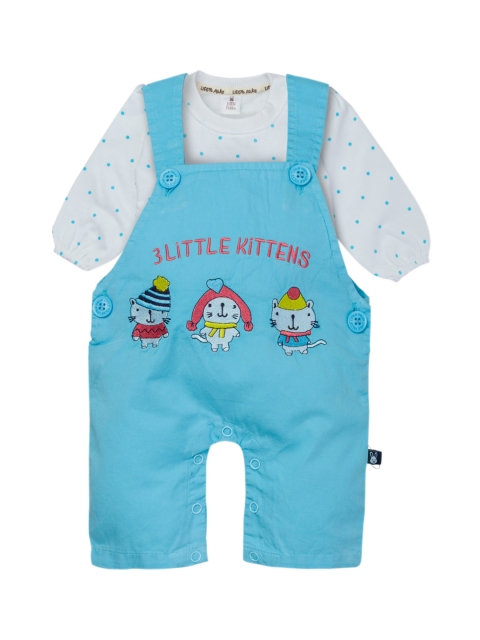 

Little Folks Infant Kids Blue & Pink Cotton Dungarees With T-Shirt