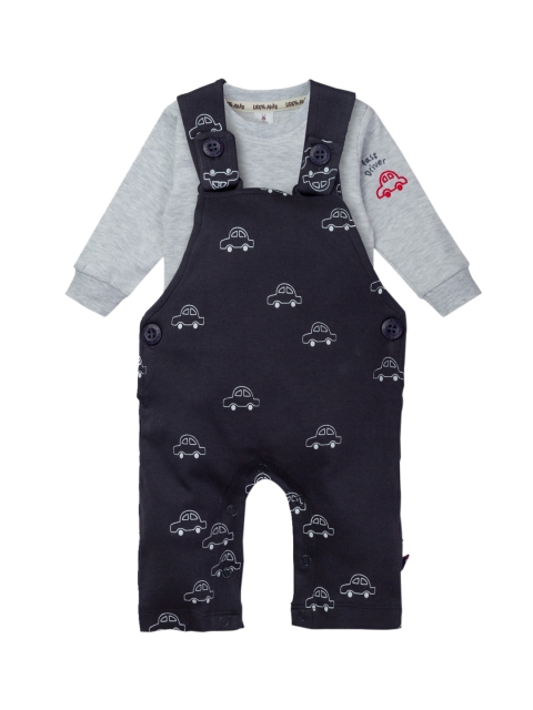 

Little Folks Kids Blue & Grey Printed Cotton Romper with T-shirt