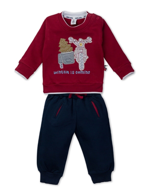 

Little Folks Kids Maroon & Navy Blue Printed T-shirt with Trouser