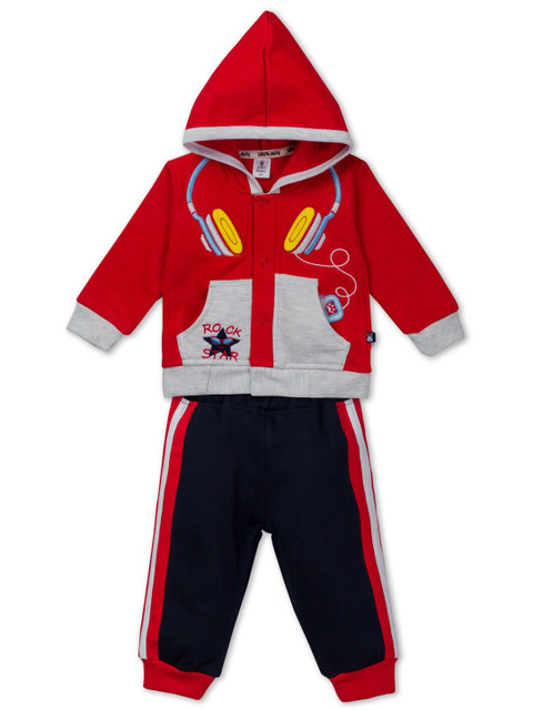

Little Folks Unisex Kids Red Printed T-shirt with Trousers