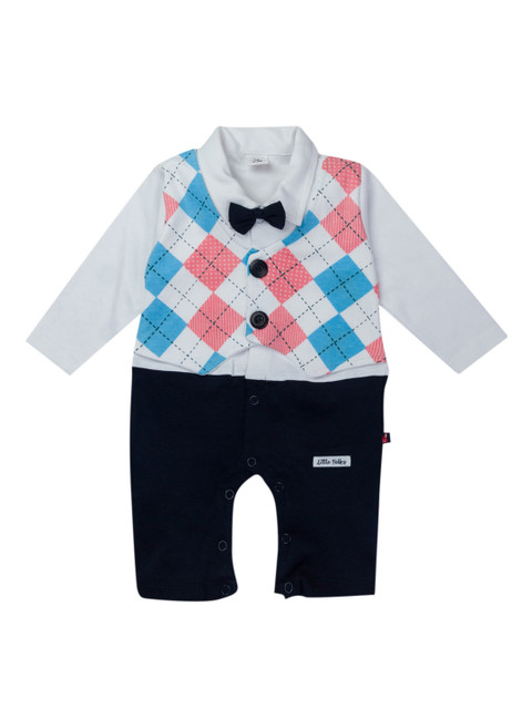 

Little Folks Infant Kids White & Pink Printed Cotton Rompers