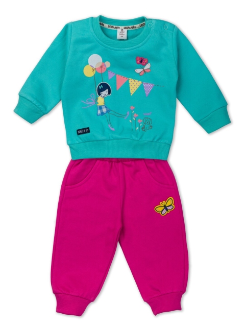 

Little Folks Kids Green & Pink Printed T-shirt with Trousers