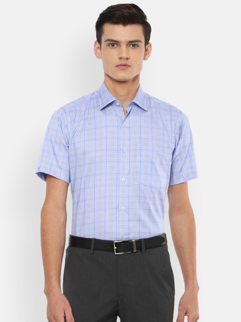 

Van Heusen Men Blue & White Opaque Checked Pure Cotton Formal Shirt