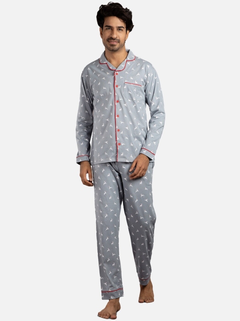 

Nite Flite Men Grey & White Printed Pure Cotton Night suit