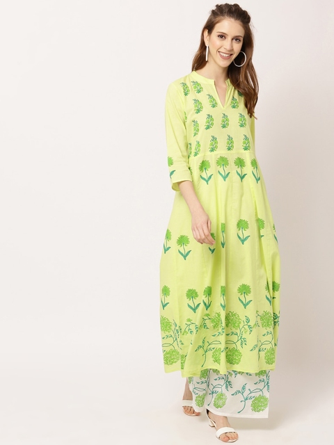 

THE NKS PLUS Women Green Floral Printed Pure Cotton Pure Cotton Top with Palazzos