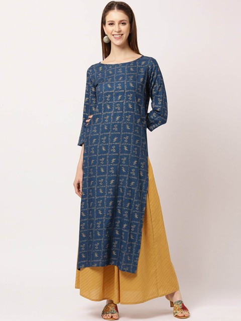 

THE NKS PLUS Women Blue Ethnic Motifs Printed Pure Cotton Kurta with Palazzos
