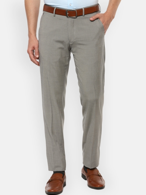 

Louis Philippe Men Grey Textured Formal Trousers