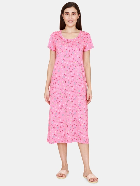 

Zivame Pink Printed Cotton Nightdress