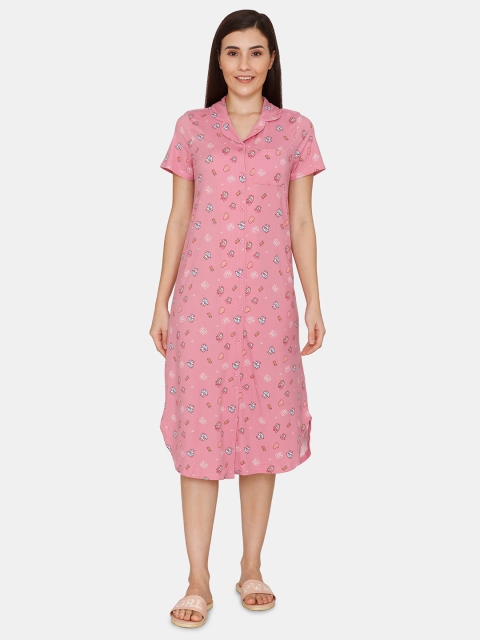 

Zivame Women Pink Printed Nightdress