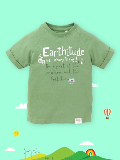 

Ed-a-Mamma Kids Green Typography Printed Organic Cotton T-shirt