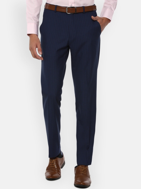 

Van Heusen Men Navy Blue Striped Slim Fit Formal Trousers