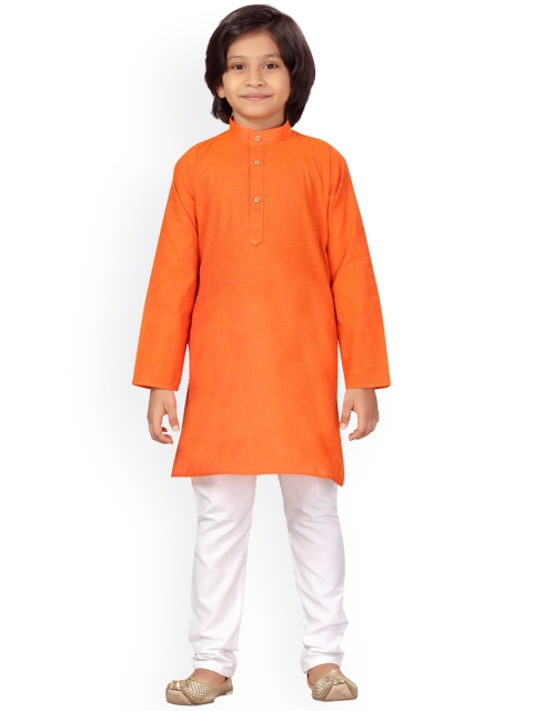 

LITTLE MAFIA BY Aarika Boys Orange & White Pure Cotton Kurta with Pyjamas