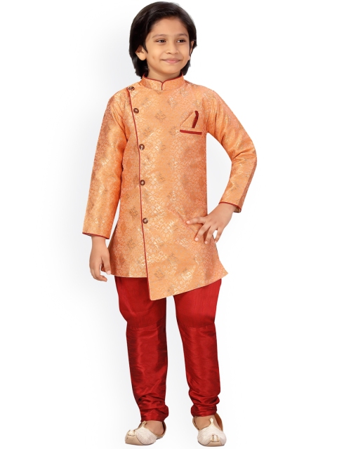 

LITTLE MAFIA BY Aarika Boys Peach-Coloured Regular Pure Silk Kurta with Pyjamas