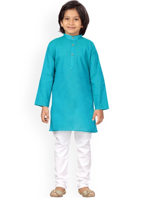 

LITTLE MAFIA BY Aarika Boys Turquoise Blue Regular Pure Cotton Kurta with Pyjamas