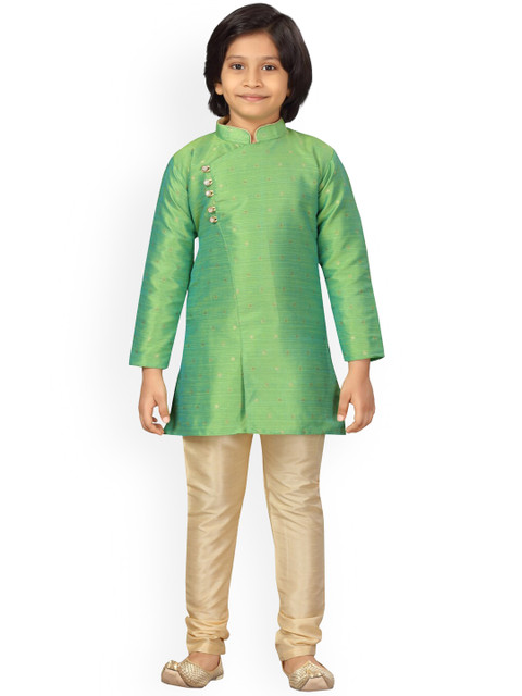 

LITTLE MAFIA BY Aarika Boys Green Regular Pure Silk Kurta with Pyjamas