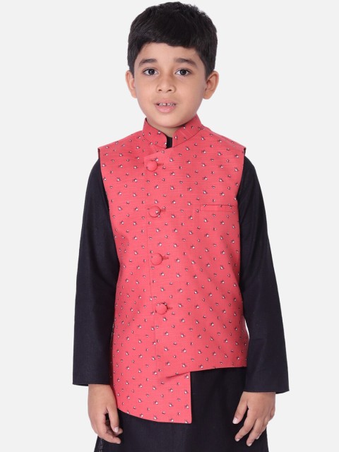 

TABARD Boys Red & Black Printed Pure Cotton Nehru Jacket