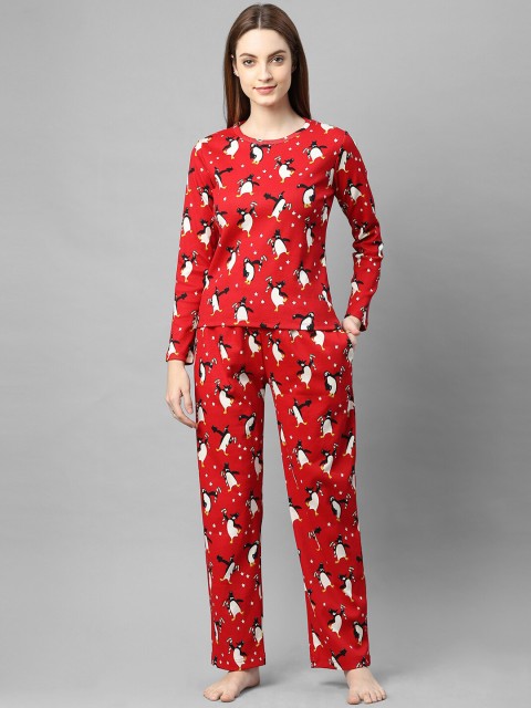 

Rigo Women Red & White Printed Pure Cotton Night suit