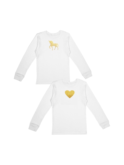 

DChica Girls White & Gold Pack of 2 Printed Thermal Tops