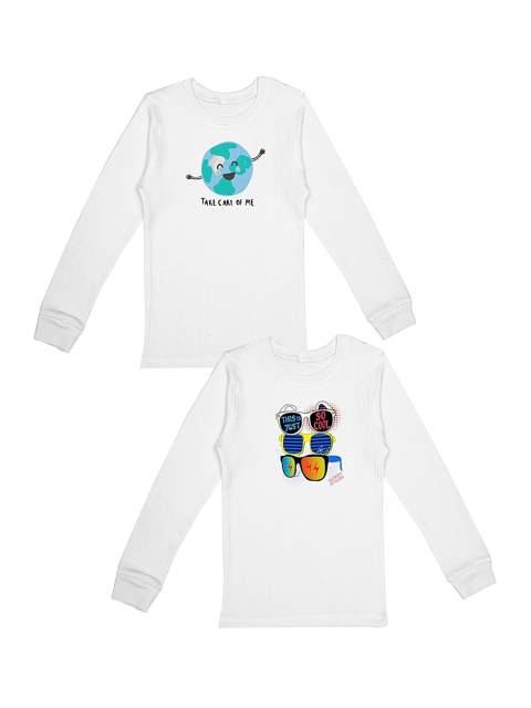 

DChica Boys White & Blue Pack Of 2 Printed Thermal Tops