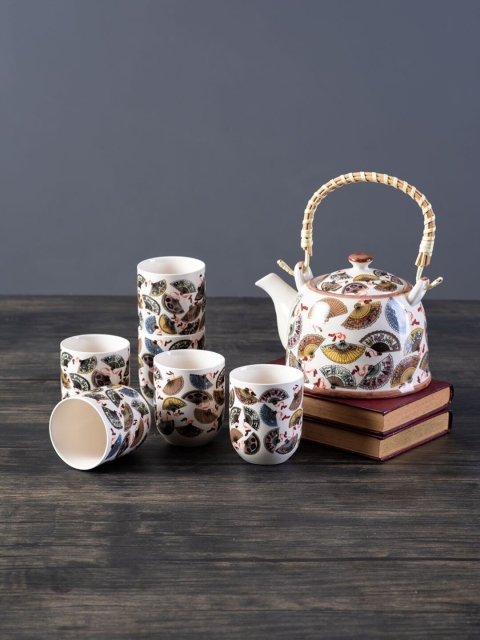 

THEDECORKART Set Of 7 Multicolour Printed Tumbler & Kettle Set, Multi