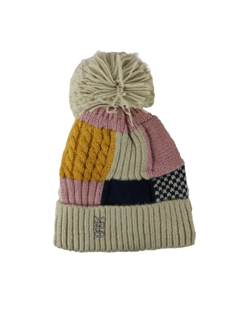 

iSWEVEN Unisex Cream-Coloured & Yellow Woollen Beanie