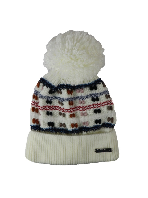 

iSWEVEN Unisex White Self Designed Woolen Beanie Cap