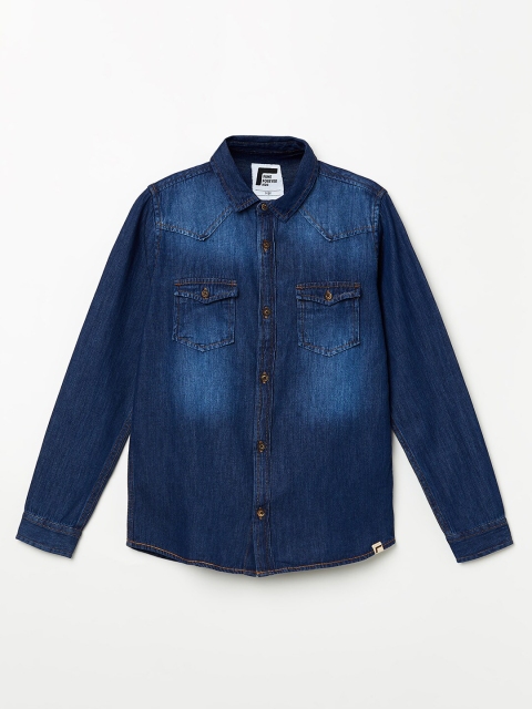 

Fame Forever by Lifestyle Boys Blue Faded Opaque Faded Casual Shirt