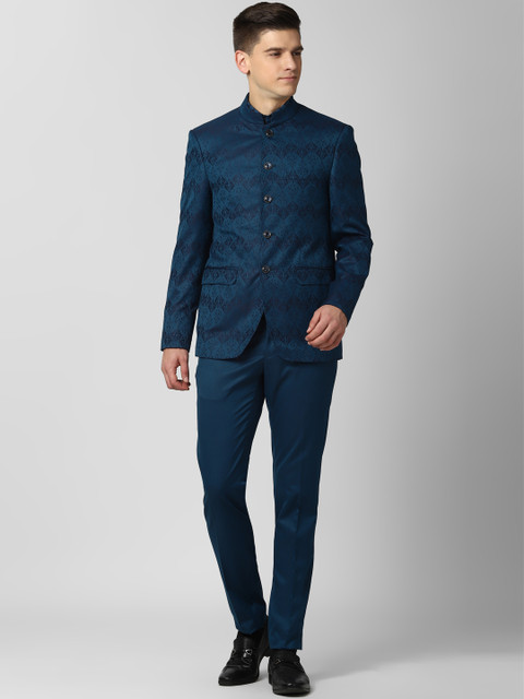 

Peter England Elite Men Navy Blue & Black Printed Slim-Fit Single-Breasted 2 Piece Formal Suit