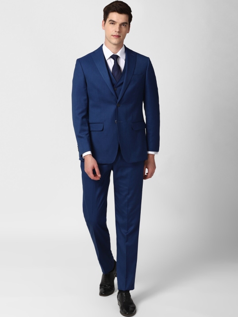 

Peter England Elite Men Navy Blue Self Design Single-Breasted 3-Piece Formal Suit