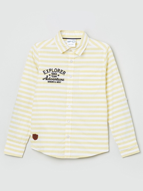 

max Boys White Horizontal Stripes Pure cCotton Striped Casual Shirt