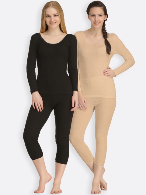 

Kanvin Women Pack Of 2 Beige & Black Solid Thermal Set