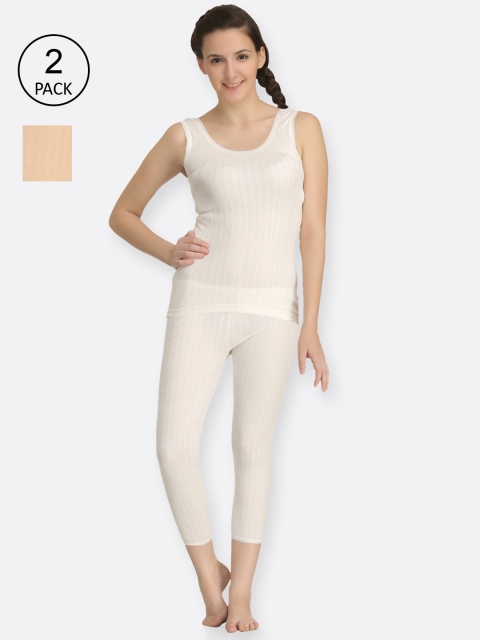 

Kanvin Women Pack of 2 Off White & Beige Thermal Set