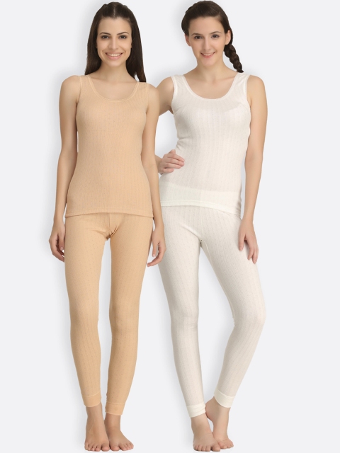 

Kanvin Women Pack Of 2 Solid Thermal Set, Off white