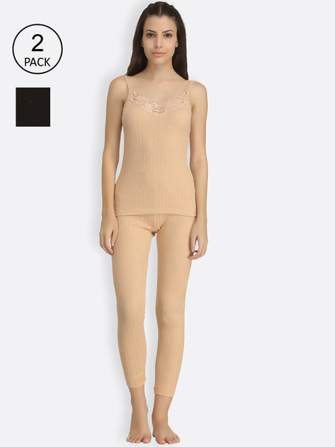 

Kanvin Pack Of 2 Women Beige & Black Solid Thermal Set