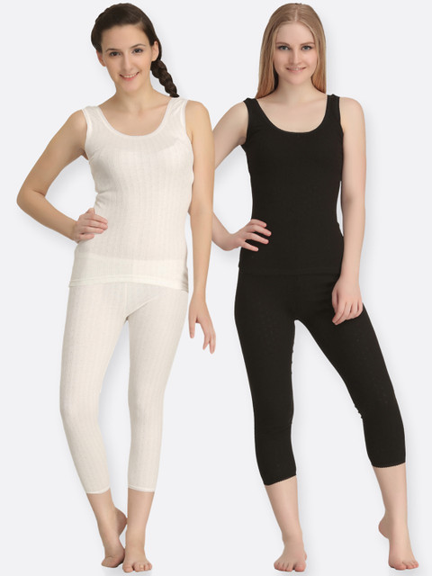 

Kanvin Women Off White & Black Set of 2 Thermal Set