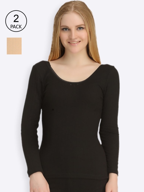 

Kanvin Women Pack Of 2 Solid Thermal Tops, Black
