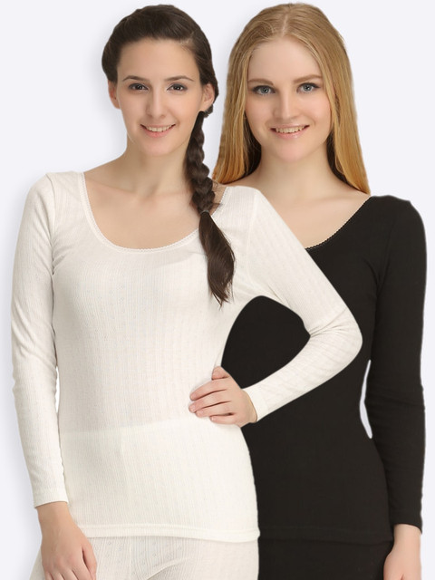 

Kanvin Women Set of 2 Solid Thermal Tops, Black